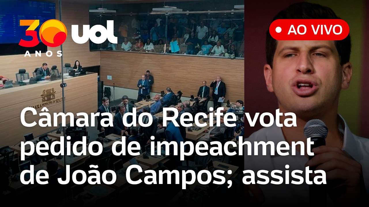 Câmara do Recife vota pedido de impeachment do prefeito João Campos; assista sessão ao vivo