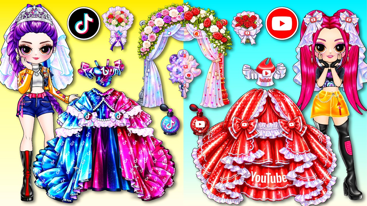 TikTok vs YouTube Wedding Styles! Huntrix & Saja Boys | DIY Fashion Paper Dolls
