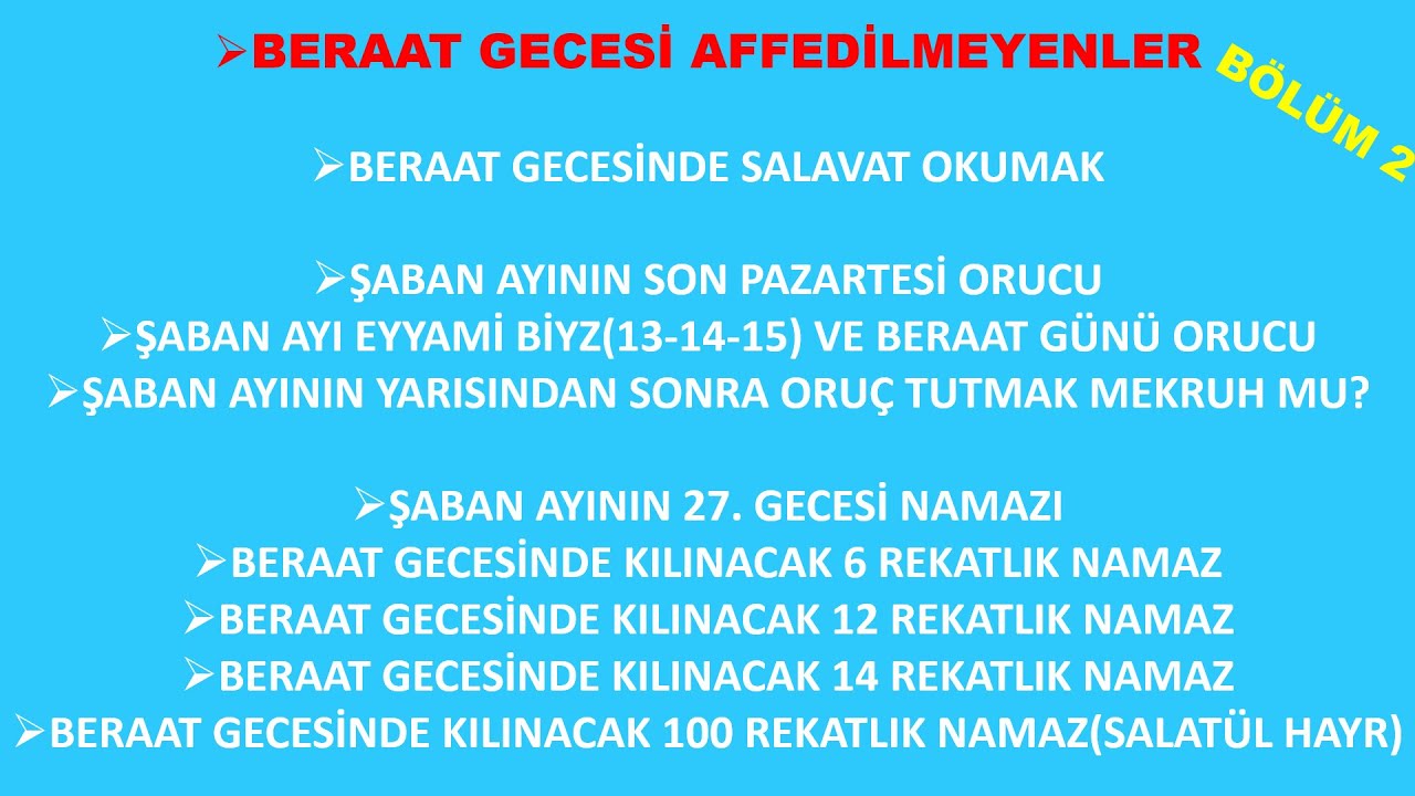 ŞABÂNI ŞERİF AYINDA YAPILACAK FAZİLETLİ AMELLER-BÖLÜM 2