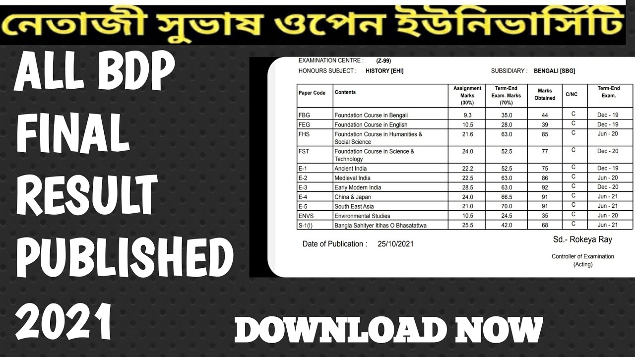 NSOU BDP Final Exam Result Published || BDP Exam Result Published 2021 || Final Results Published