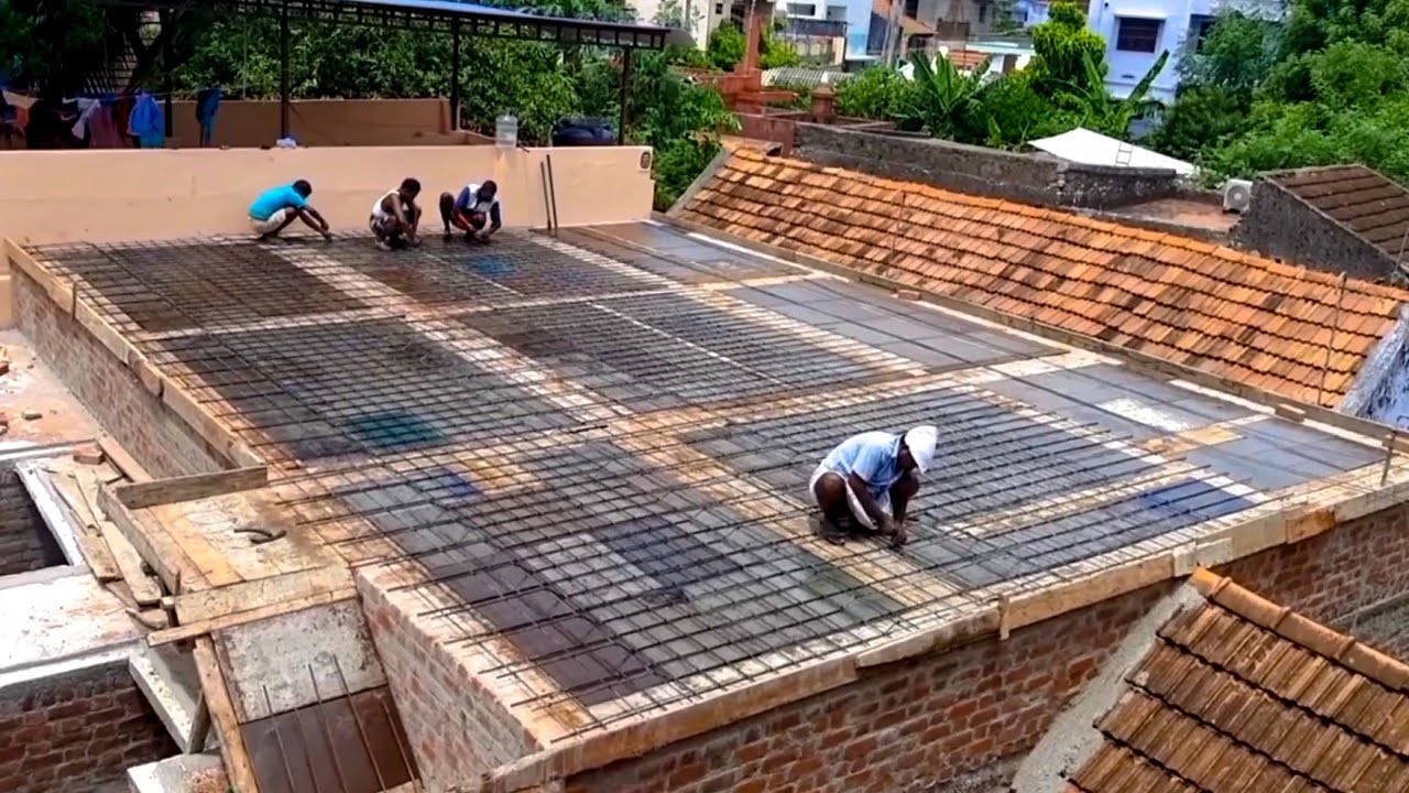 Roof slab reinforcement working process | 35x27 feet roofslab construction | Sree Hari Constructions