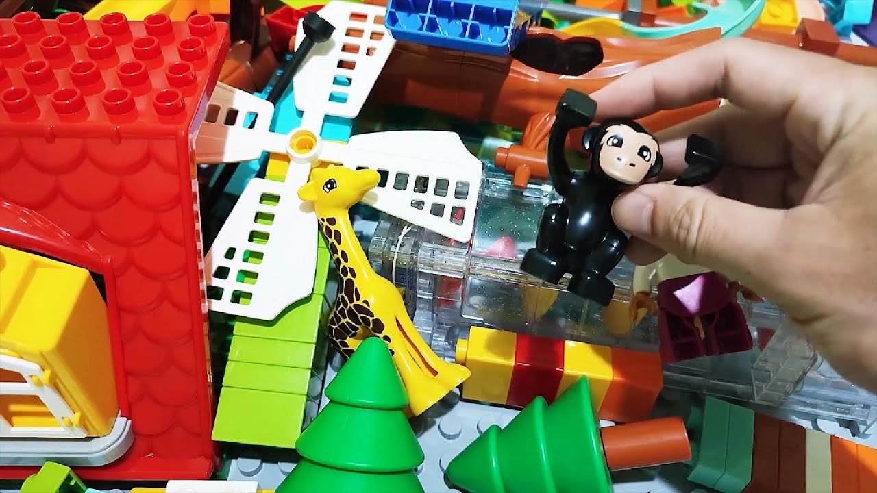 Satisfying Building Blocks Marble Run #418 Electric two Elevator House windmill funny animals live21