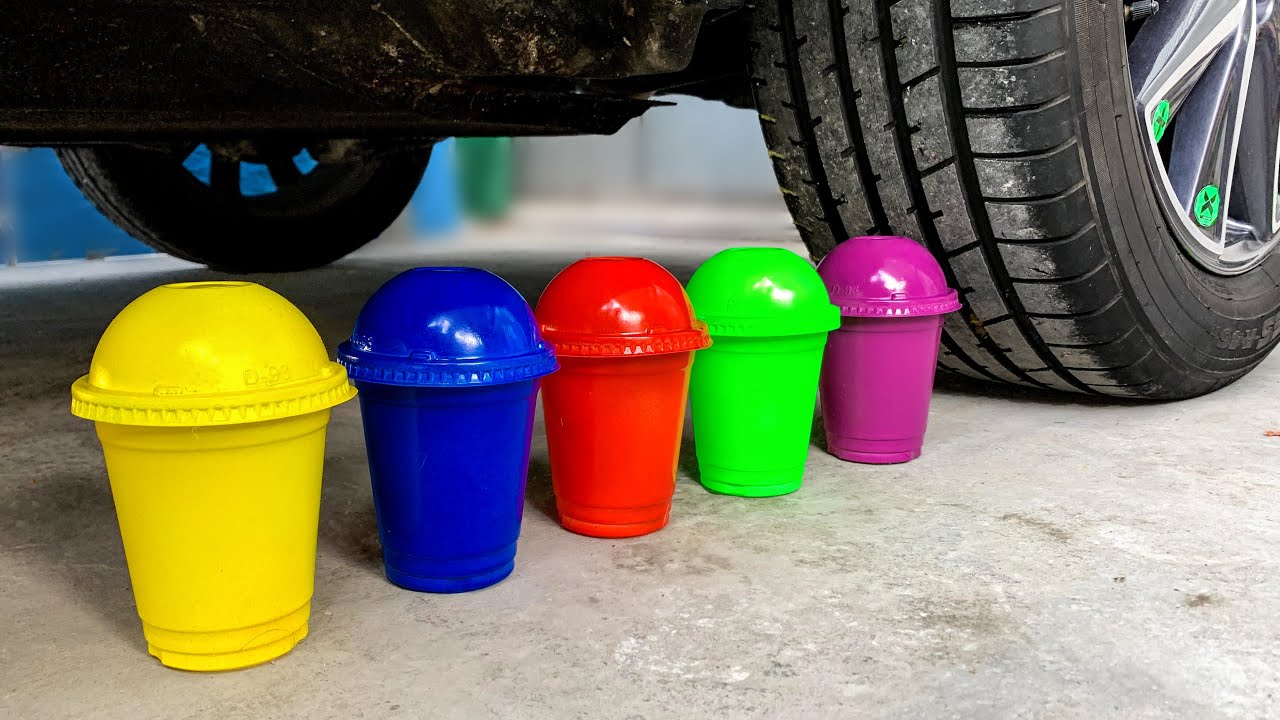 Crushing Crunchy & Soft Things by Car! Funny Crushing Experiment Car vs Rainbow Plastic Cup