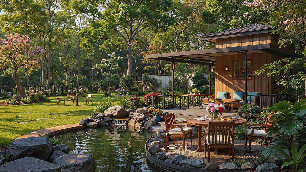 Relaxing Smooth Jazz Garden Retreat 🌿 Cozy Outdoor Cabin Ambience for Study, Work & Stress Relief