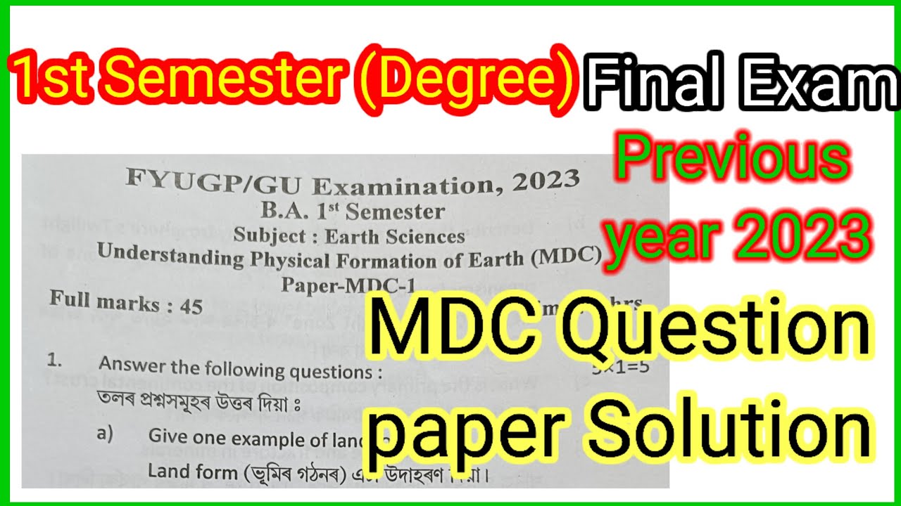 MDC Earth Science Degree 1st Sem // Final Exam Question paper
