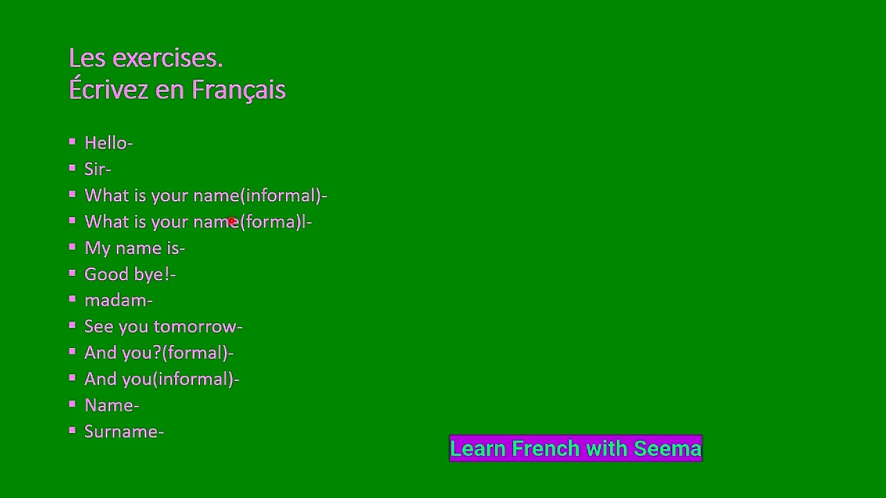 Exercice sur l'introduction en français pour les débutants @learnfrenchwithseema