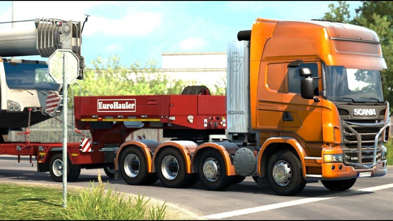 Euro Truck Simulator 2 - 8x4 Scania Transporting a 45 Tons Mobile Crane