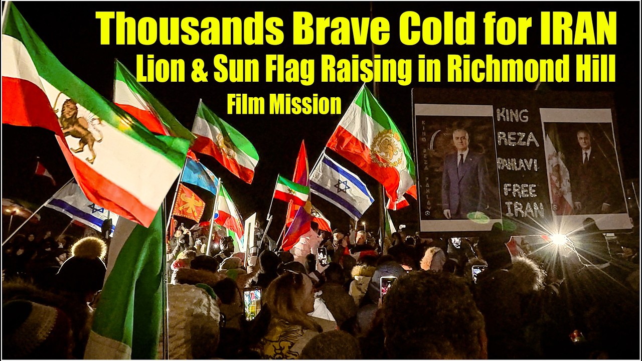 Thousands Brave Cold for  Irans Lion & Sun Flag Raising in Richmond Hill -Toronto