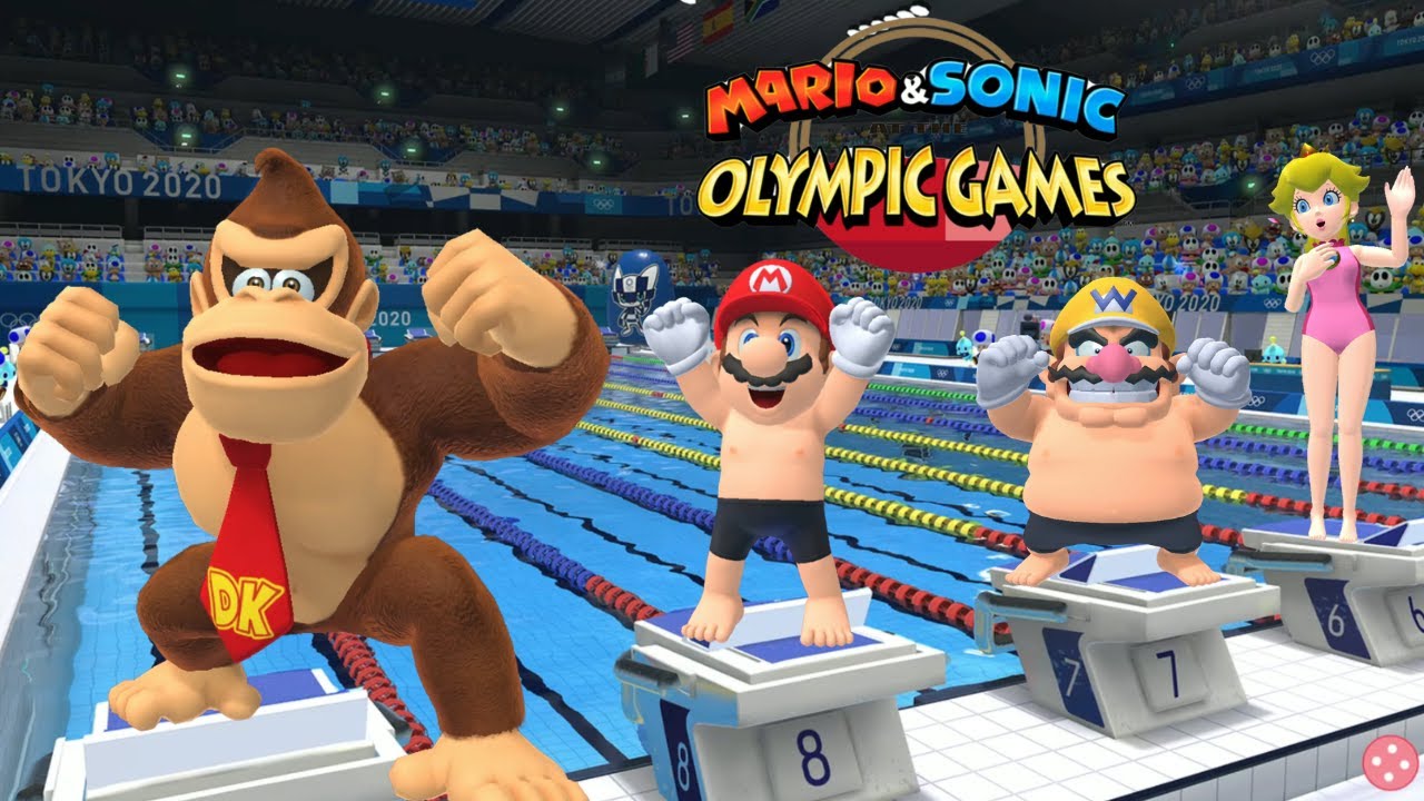 Swimming - 100m Mario & Sonic At The Olympic Games Tokyo 2020 : DK Mario Wario Peach & More Gameplay