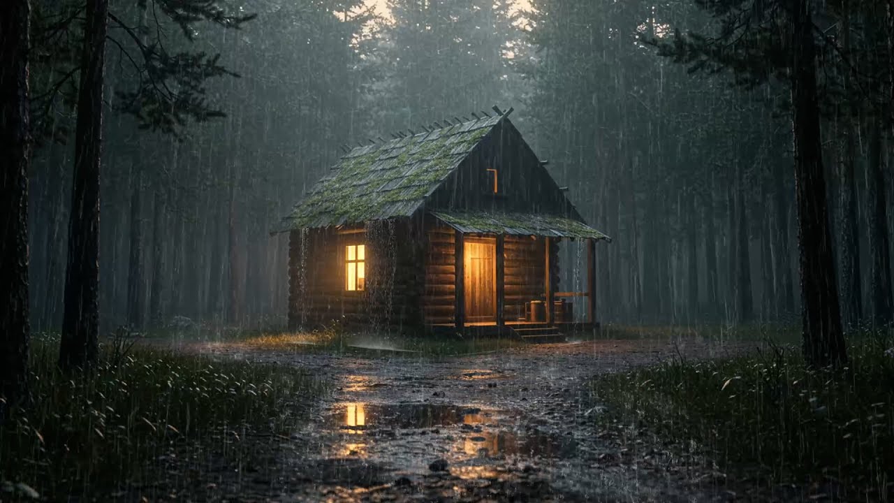 Peaceful Cabin in Heavy Rain 🌙 Rain Sounds for Sleeping Fast & Relaxing Night Ambience