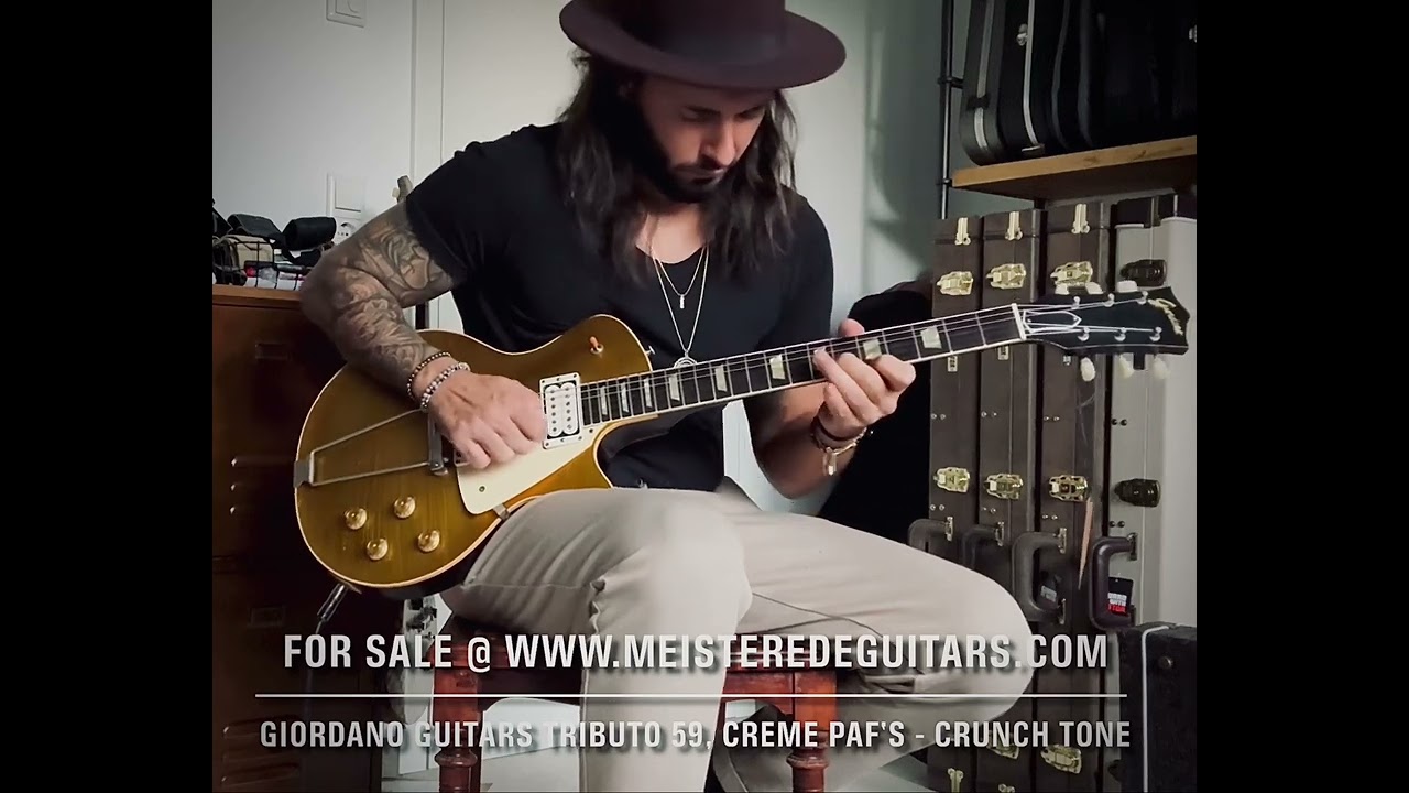For sale @ www.MEISTEREDEGUITARS.com - Giordano Guitars Tributo 59 AGED, Creme PAF‘s- crunch tone 