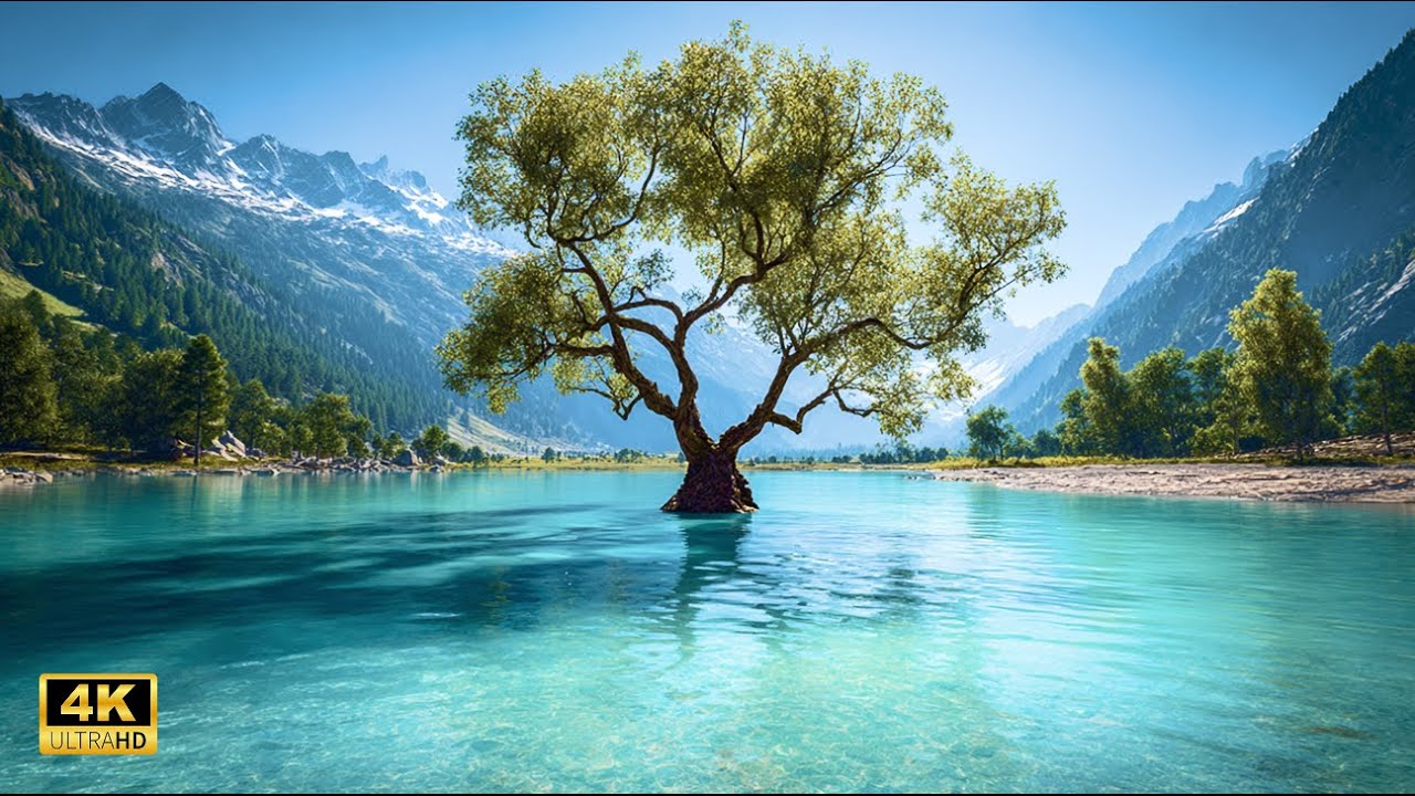 Gentle Lakeside Ambience for Study & Focus | Calm Lake Sounds with Swaying Tree | 1 hour | 4K