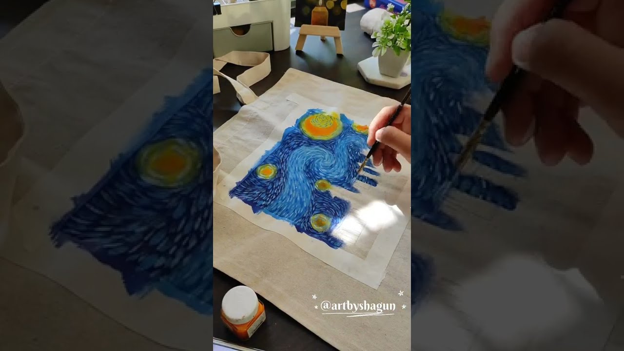 Starry night by Van Gogh X Hogwarts painting on tote bag || Tote bag painting ideas 💡
