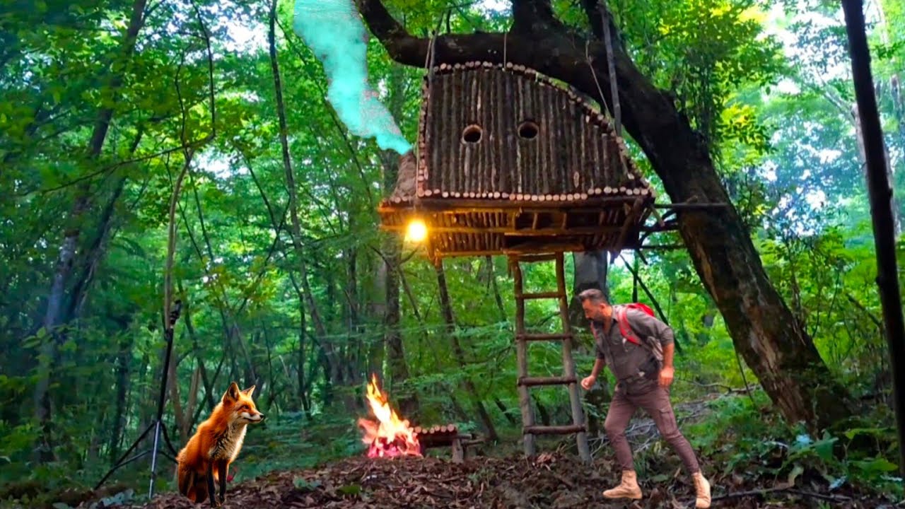 Alone in the Forest | Building Shelter & Facing Wild Animals/Wild Survival One Night in the Woods👍