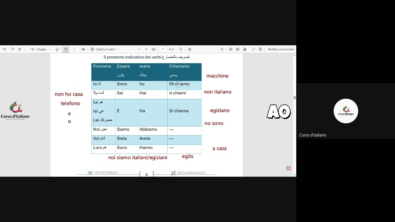 المحاضرة الثانية | كورس اللغة الإيطالية من الصفر | تدريب على الأفعال مع تمارين عملية ومشاركة فعالة