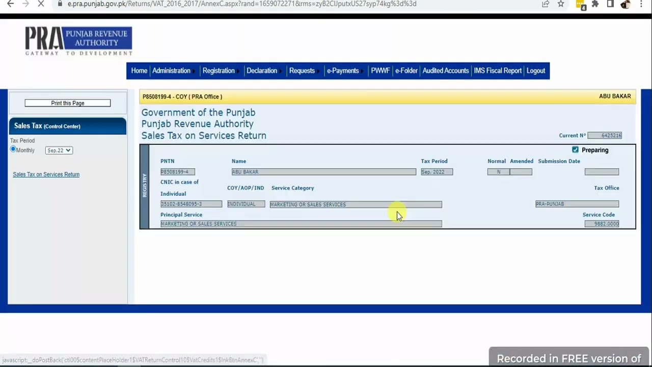 How to File PRA Sales Tax Return| File Monthly Sales Tax Return for Services