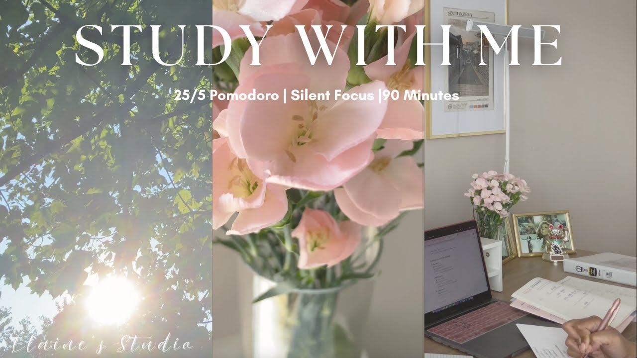 90-Minute Silent Study With Me | 25/5 Pomodoro | Focused Work Session with Nature Sounds Breaks🌿