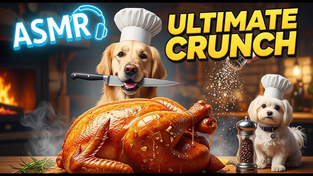 ASMR | The Crispiest Golden Roast Chicken! 🍗 Ultimate Crunch #ASMR #GoldenRetriever #CookingDog