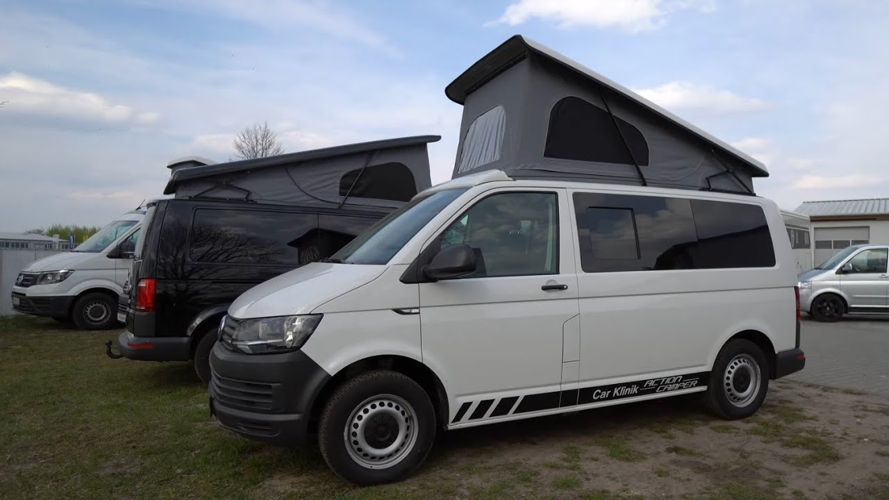 Die billigsten Bulli Wohnmobile: VW T6.1 Hochdach mit Dieselheizung, Dieselkochfeld und XL Betten.