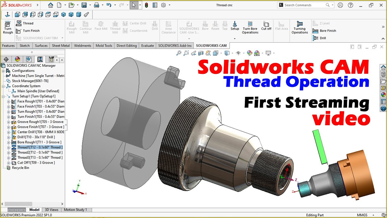 CNC thread operation#02 in Solidworks CAM | My first streaming tutorial | Solidworks CAM tutorial