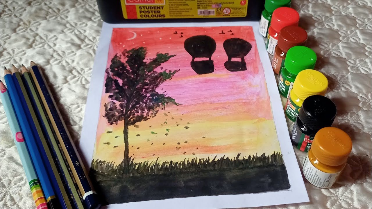 watercolour painting tutorial | watercolour painting with tree and balloon | eye catching art