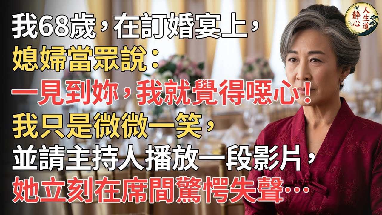 【我58歲】在訂婚宴上， 媳婦當眾說： 「一見到妳，我就覺得噁心！」 我只是微微一笑， 並請主持人播放一段影片， 她立刻在席間驚愕失聲…