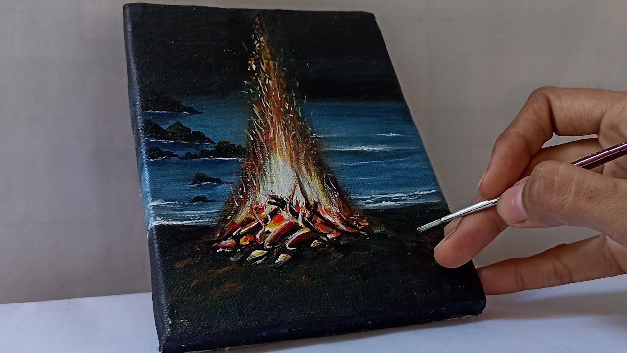 Night camping painting step by step # Realistic painting on canvas
