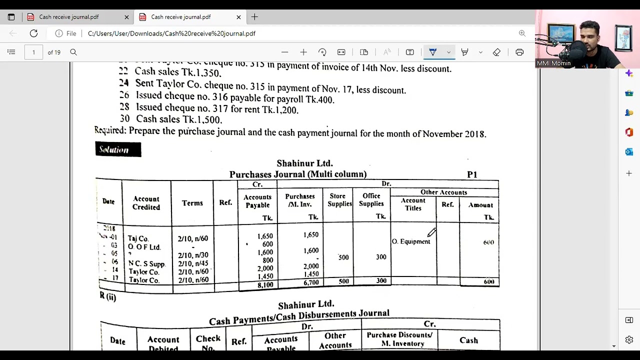 BBA first year Principles of Accounting, Multi column Purchase journal