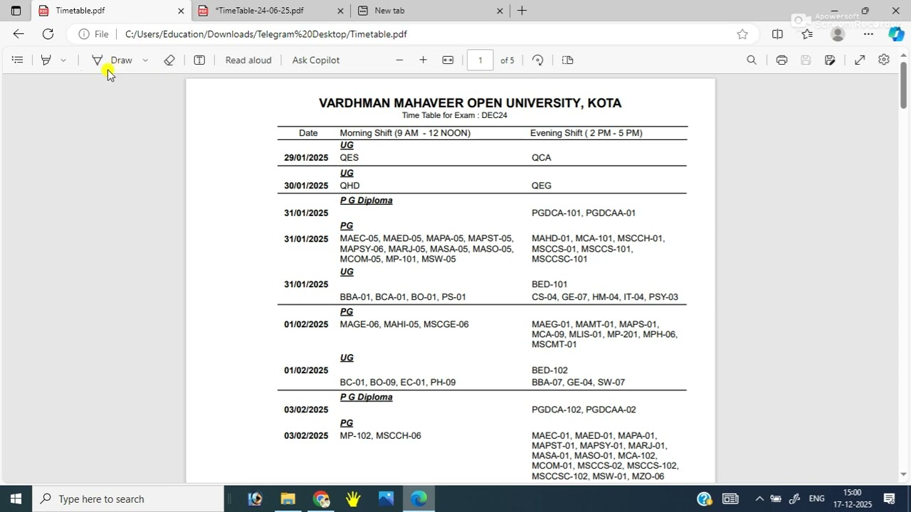 Vmou Kota परीक्षा दिसंबर 2025 कब होगी exam dec 2025 #vmouexam