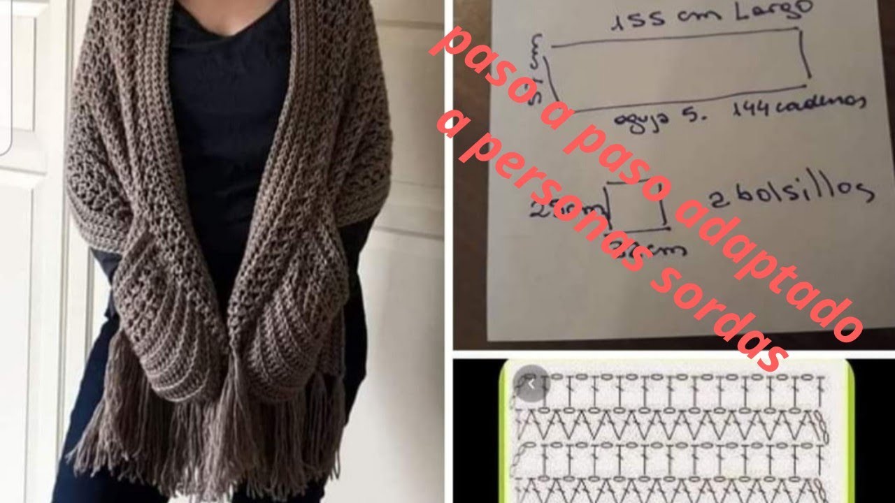 Bufanda con bolsillos a crochet (completo)