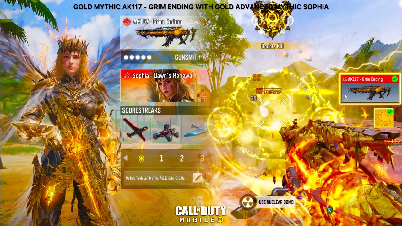 Gold Mythic AK117 Grim Ending looks so hot with Mythic Sophia to destroy all CODM SND & HP opponents