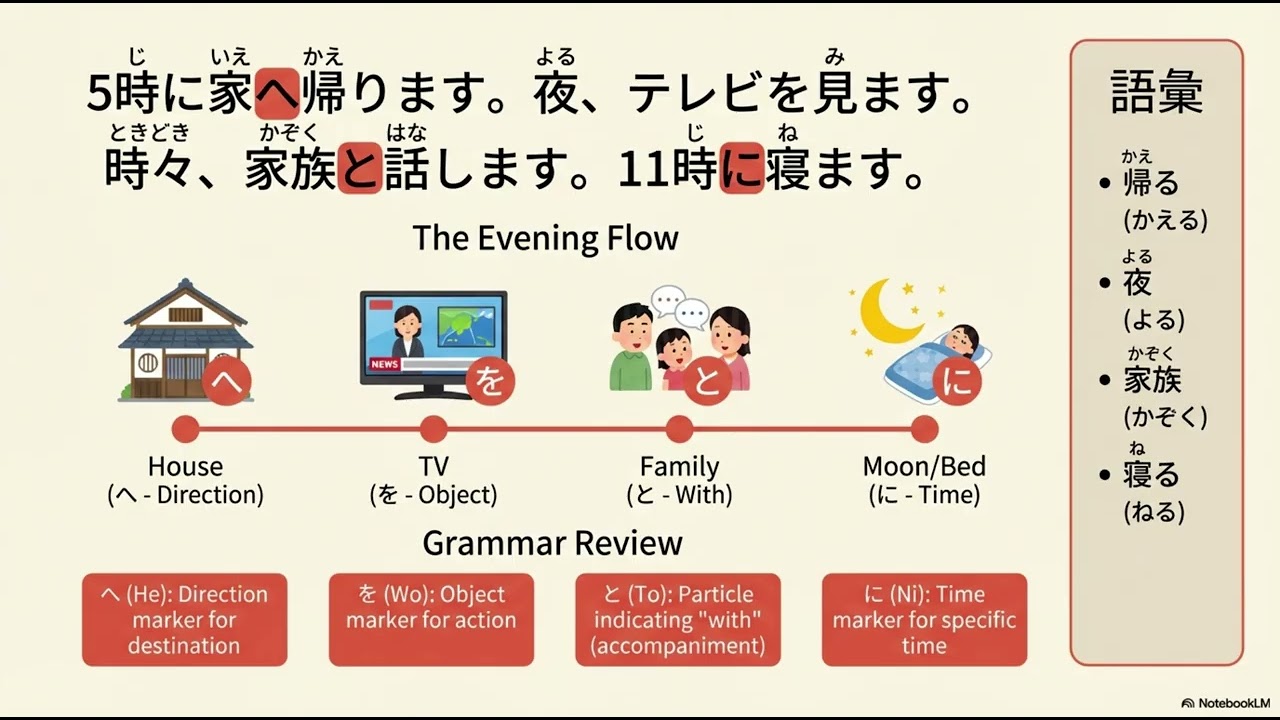 介词 | 私の一日 | 看短文学语法 01 JLPT N5 #jlpt #podcast