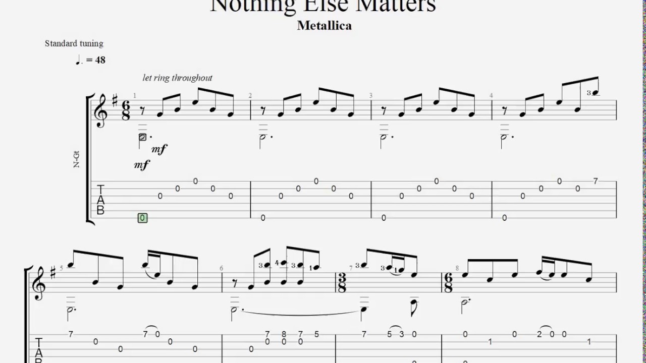 Nothing else matters аранжировка для гитары, табы