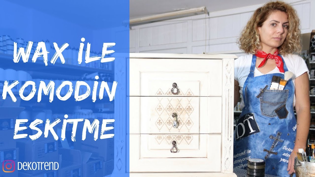 Wax(Eskitme Jeli) ile Komodin Eskitme & Rölyef Pasta ile Stencil Çalışması