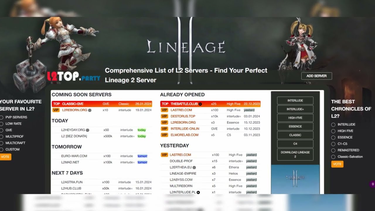 L2Top 200: Ultimate Guide to the Best Lineage 2 Servers in 2024 - EN.L2TOP.INFO