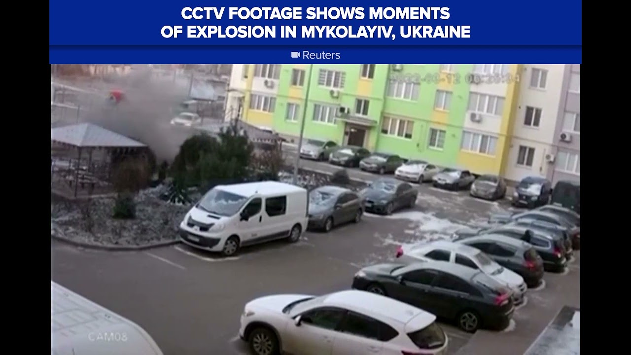 CCTV footage shows moments of explosion in Mykolayiv, Ukraine