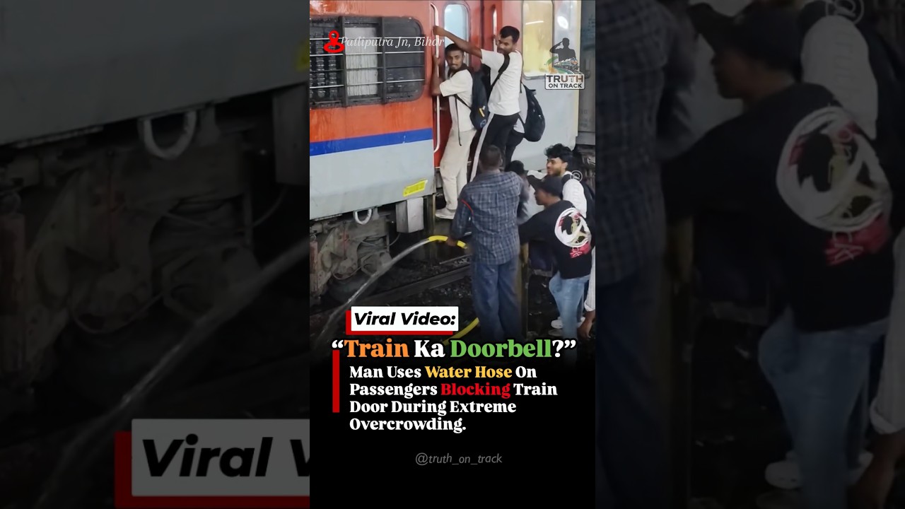 Train Ka Doorbell? 😳 Man Uses Water Hose On Passengers Blocking Train Door #shorts #indianrailways
