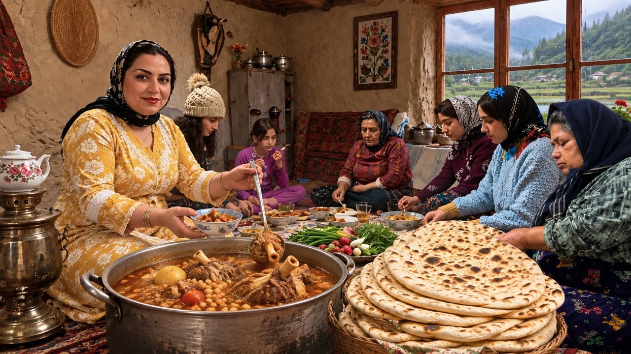 Rural Life in the Northern Iran |Baking Village Bread , Traditional Stew & Harvesting Rice 🍞🔥