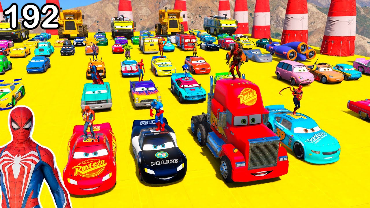 GTA V Mods Stunt Car Racing Challenge By SPIDERMAN With Amazing DISNEY CARS AND MCQUEEN ep 192