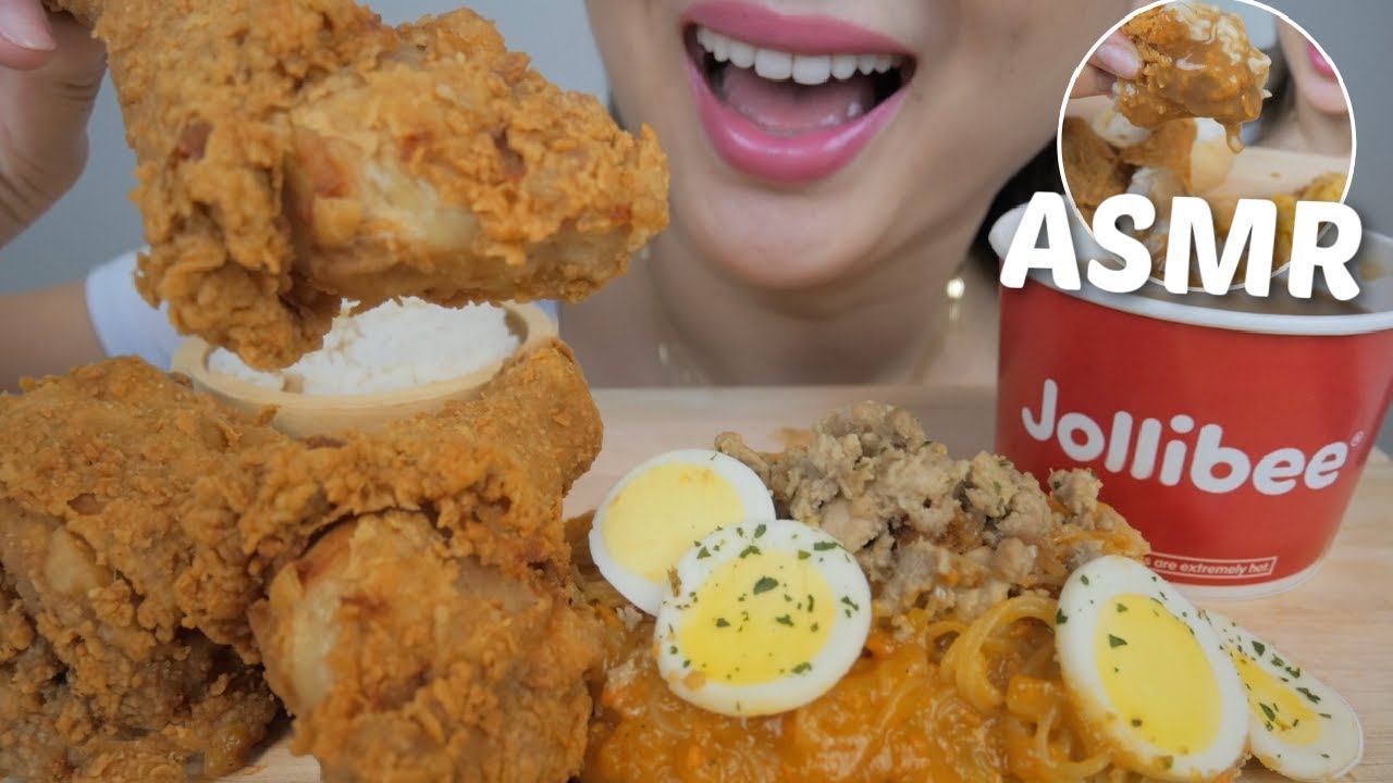 JOLLIBEE *Viral Crispy Chicken Skin and Rice with Palabok ASMR Relaxing Crunchy Eating Sounds | N.E
