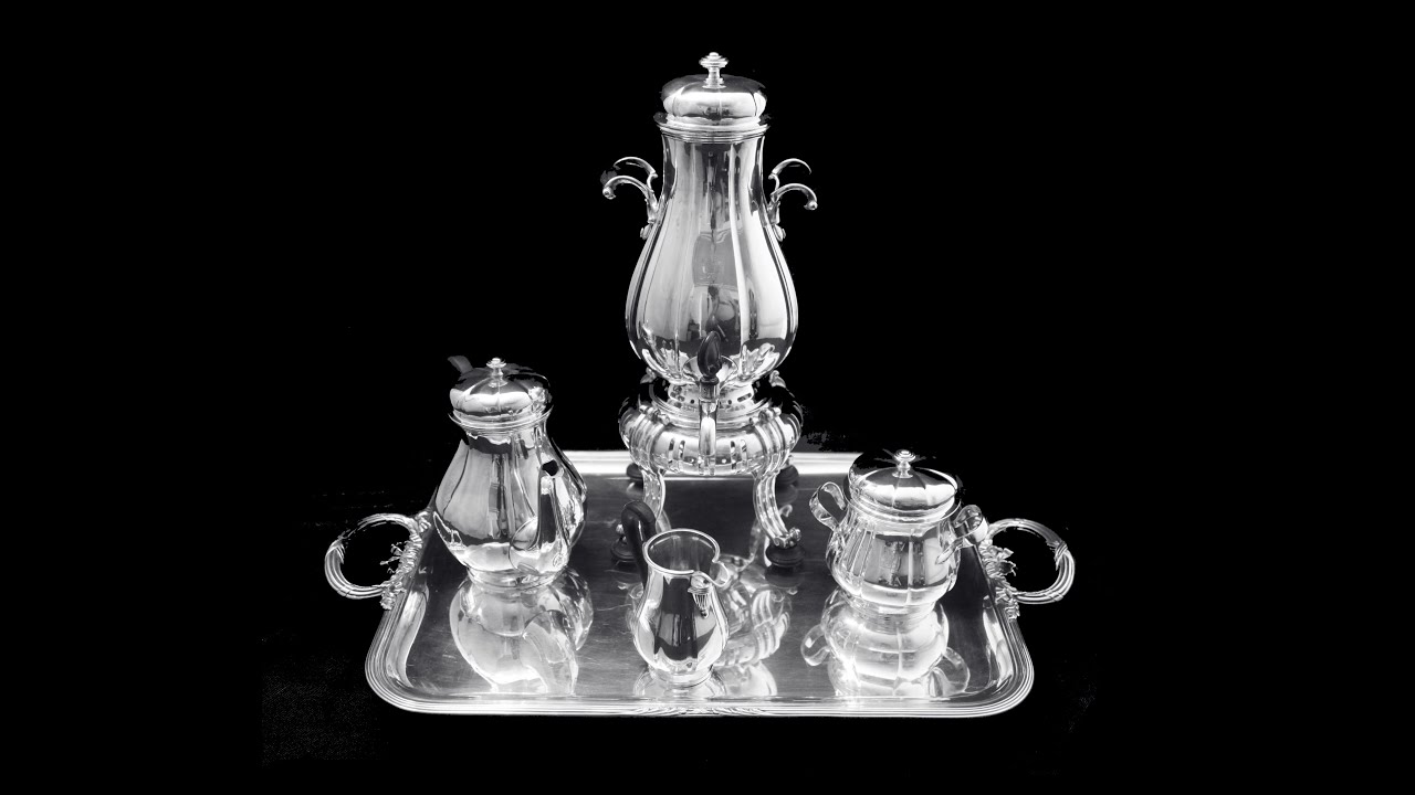 Cardeilhac: Magnificent 5pc. French Sterling Silver Tea Set with Puiforcat Sterling Serving Tray !