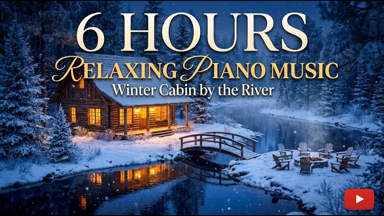 6 Hours of Cozy Winter Piano ❄️ Peaceful Cabin by the River | Relax, Sleep, Study & Stress Relief