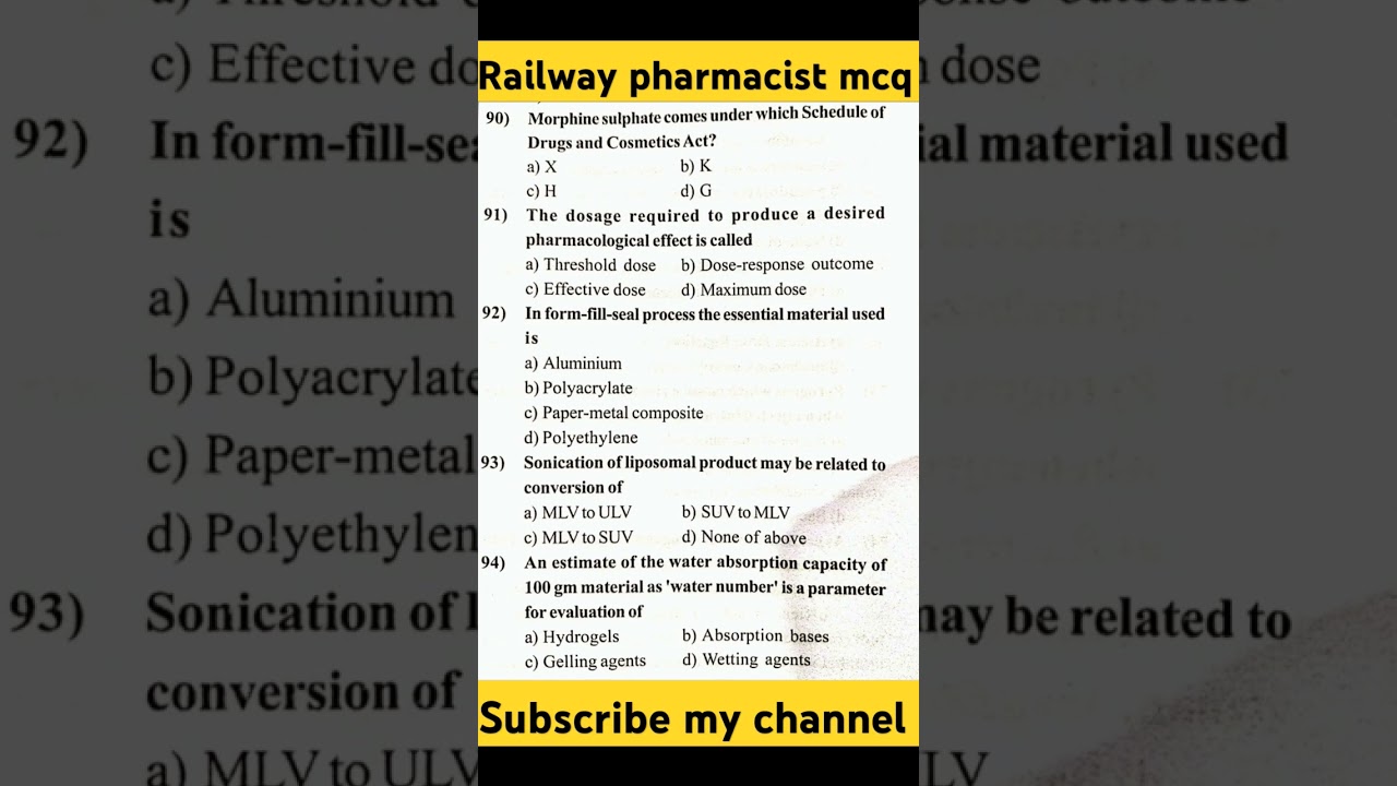 Railway Pharmacist || RRB Pharmacist Exam MCQ || RRB Pharmacist 2019 paper&nbsp;#rrb&nbsp;#pharmacist