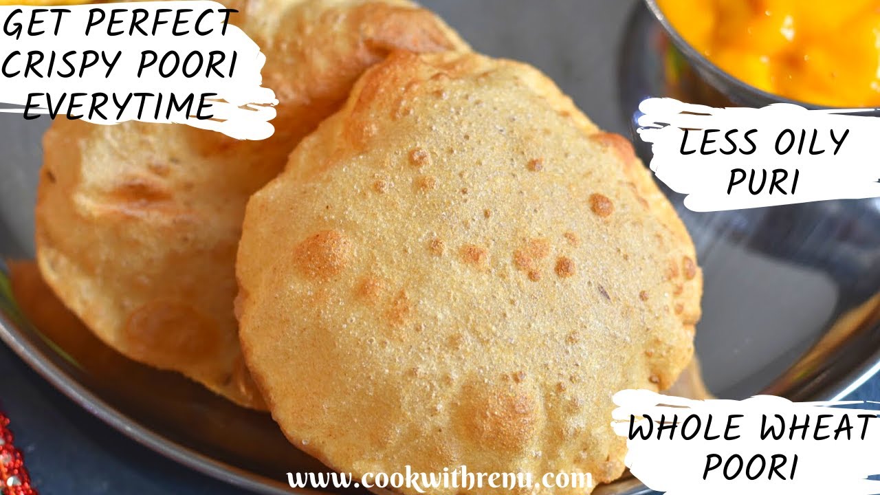 How to make perfect fluffy, soft and crispy, less oily Whole wheat sada Puri or poori