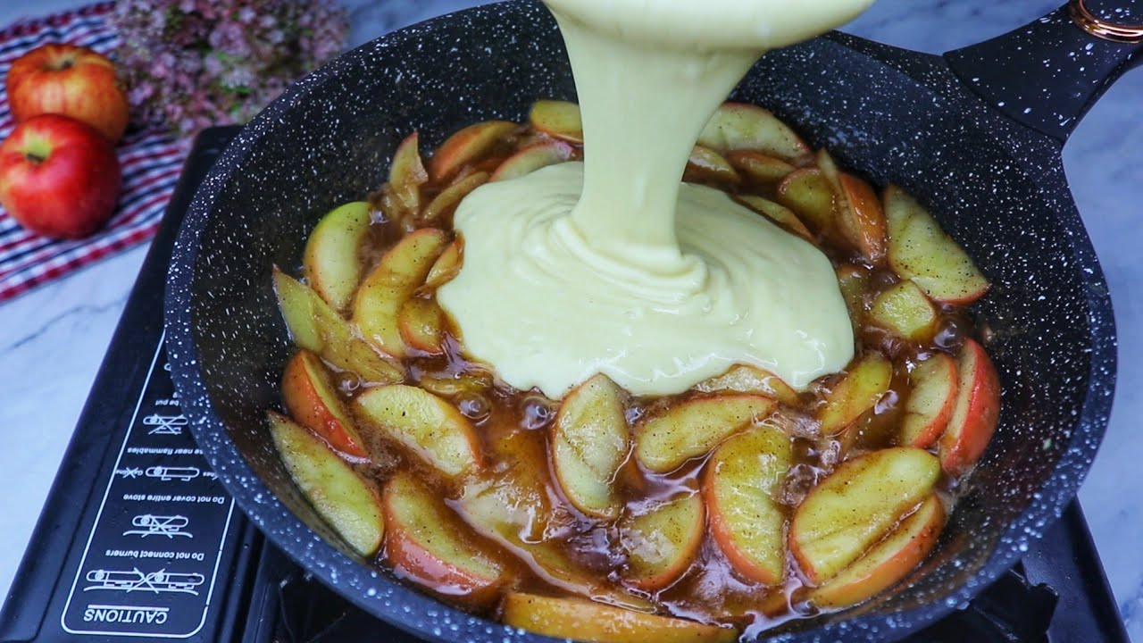 World's Best Apple Cake In Frying Pan! No Oven 💯 Apple Pie- Upside Down Apple Cake Recipe