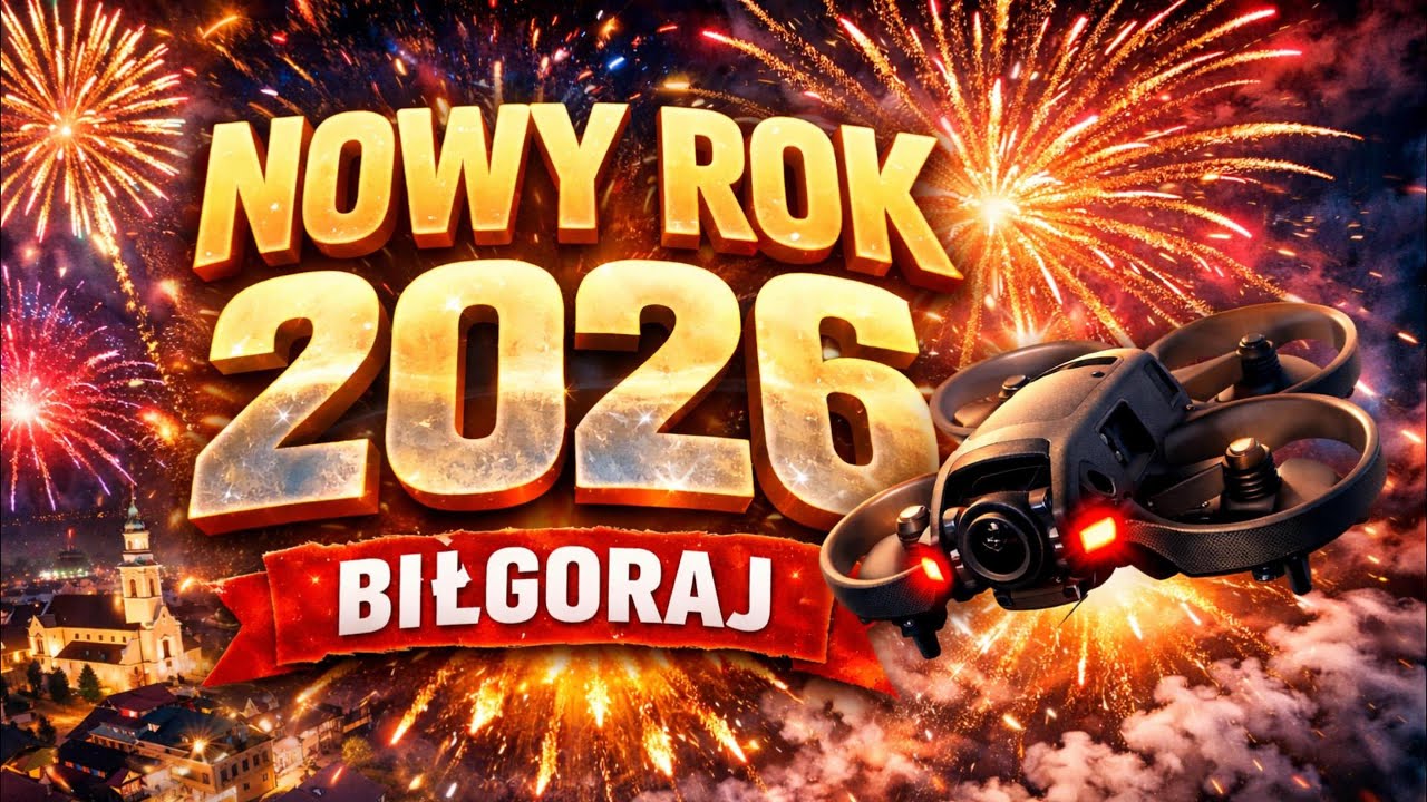 Nowy Rok 2026 w Biłgoraju | Fajerwerki z drona nad Biłgorajem | Noc Sylwestrowa 2025/2026 Biłgoraj