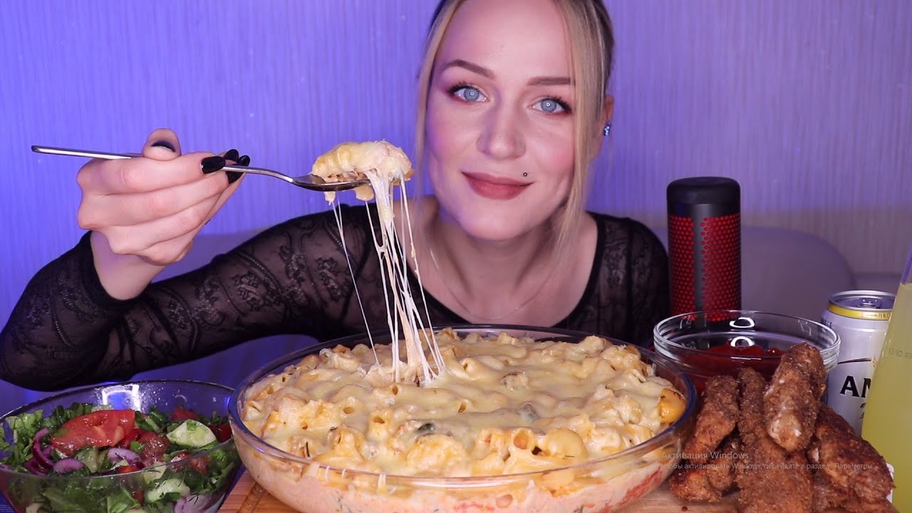 MUKBANG | Макароны  в сливочно-томатном соусе, сыром и грибами, курица | Pasta with cheese не ASMR