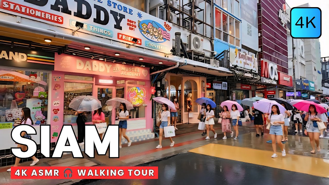 [4K] Rainy Day Walk around Shopping Streets in Bangkok 🇹🇭 ASMR 🎧 Walking Tour