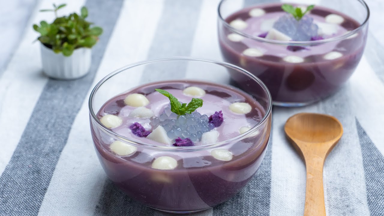 Taro & Purple Sweet Potato Sago Dessert (Tang Yuan) 💜 香芋紫薯西米露牛奶湯圓 [My Lovely Recipes]
