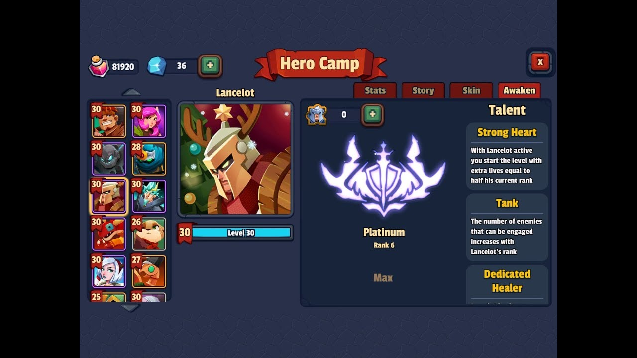 Realm Defense Awaken. Lancelot, unlock Platinum, rank 6, test in tournament. TD Games.